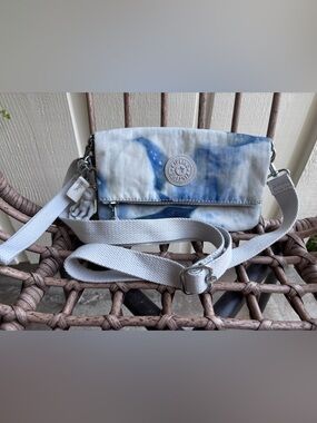 Kipling White and Blue Tie-Dye Crossbody Bag